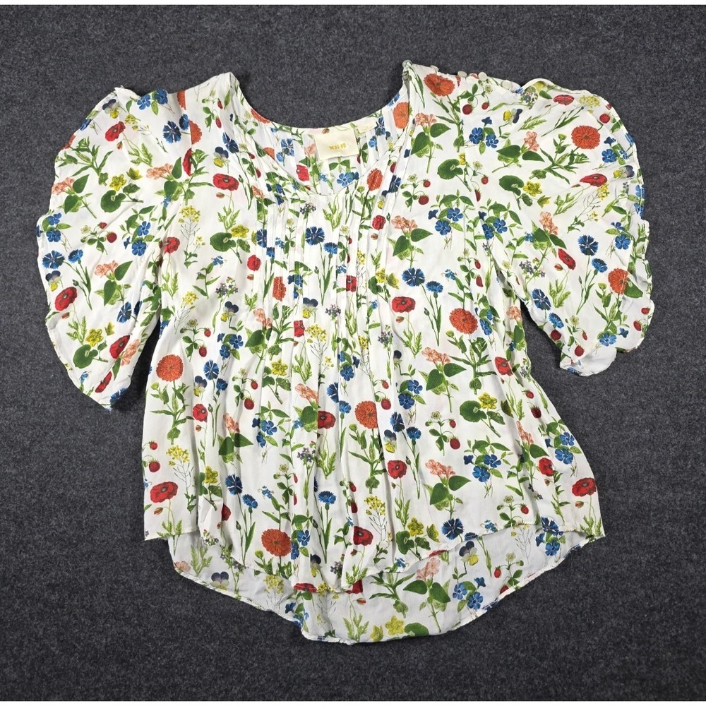 Anthropologie Maeve Maya‎ Pintuck Flutter Slv Spring Cotaggecore Floral Top 4